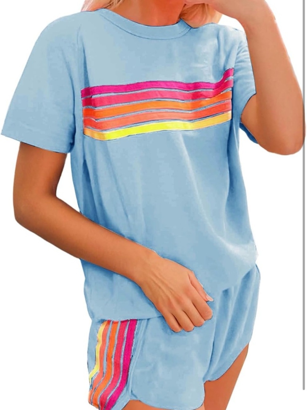 2 Light Blue Retro Stripe Lounge Set - Picture 3 of 8